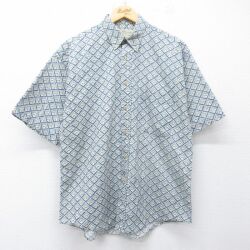 L★古着 半袖 シャツ メンズ 00年代 00s 総柄 コットン ボタンダウン 緑他 26apr24