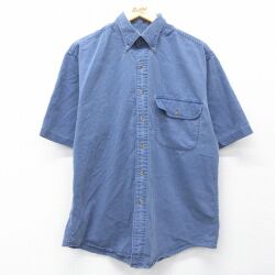 L★古着 ランズエンド 半袖 シャツ メンズ 90年代 90s コットン ボタンダウン 薄紺 26apr24