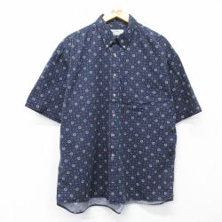 XL★古着 半袖 シャツ メンズ 00年代 00s 総柄 大きいサイズ コットン ボタンダウン 紺他 26apr24