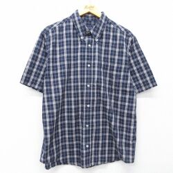 L★古着 ベーシックエディションズ 半袖 シャツ メンズ 90年代 90s ボタンダウン 紺他 チェック 26apr24