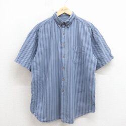XL★古着 ルート66 半袖 シャツ メンズ 00年代 00s コットン ボタンダウン 紺他 ストライプ 26apr25