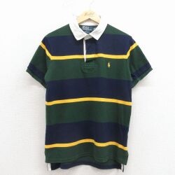 M★古着 ラルフローレン 半袖 ブランド ラガー シャツ メンズ 90年代 90s ワンポイントロゴ 鹿の子 コットン 濃紺他【spe】 26apr25