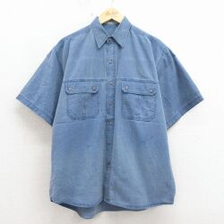 XL★古着 ビューグルボーイ 半袖 シャツ メンズ 00年代 00s コットン 紺 26apr27