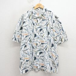 L★古着 コロンビア 半袖 シャツ メンズ 00年代 00s 魚 コットン 白【spe】 26apr27