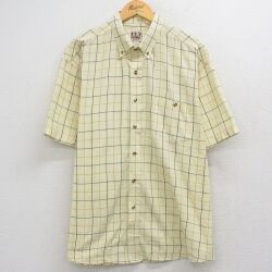 XL★古着 ELY 半袖 シャツ メンズ 90年代 90s 大きいサイズ ロング丈 ボタンダウン 黄他 チェック 26apr27
