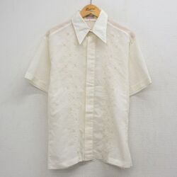 L★古着 半袖 シャツ メンズ 70年代 70s 刺繍 白系 26apr27