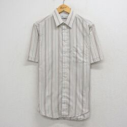 L★古着 半袖 シャツ メンズ 90年代 90s USA製 薄ベージュ他 ストライプ 26apr27