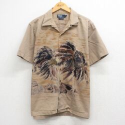 XL★古着 ラルフローレン 半袖 ブランド シャツ メンズ 90年代 90s ヤシの木 VINTAGE CAMP コットン 開襟 オープンカラー ベージュ【spe】 26apr27