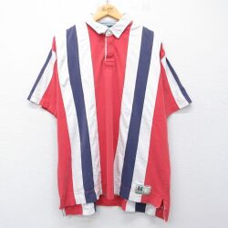 XL★古着 アメリカンイーグル 半袖 ラガー シャツ メンズ 00年代 00s 大きいサイズ コットン 赤他 ストライプ 26apr28