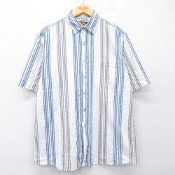 L★古着 FADED GLORY 半袖 シャツ メンズ 90年代 90s コットン 白他 ストライプ 26apr28