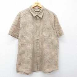 XL★古着 G.H.BASS 半袖 シャツ メンズ シアサッカー 薄緑他 チェック 26apr28