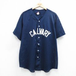 XL★古着 ウィルソン 半袖 ベースボール シャツ メンズ 90年代 90s CALVARY メッシュ地 大きいサイズ USA製 濃紺 26apr28