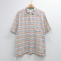 L★古着 半袖 シャツ メンズ 80年代 80s 白他 チェック 26apr28