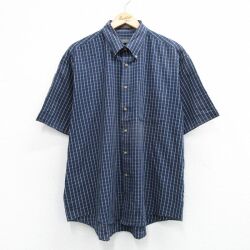 XL★古着 バンヒューセン 半袖 シャツ メンズ 00年代 00s ボタンダウン 濃紺他 チェック 26apr28