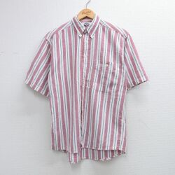 L★古着 ドッカーズ 半袖 シャツ メンズ 90年代 90s ワンポイントロゴ ボタンダウン 赤系他 ストライプ 26apr28