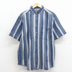XL★古着 FADED GLORY 半袖 シャツ メンズ 00年代 00s コットン ボタンダウン 紺 ストライプ 26apr30