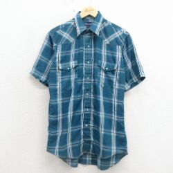 M★古着 ラングラー 半袖 ウエスタン シャツ メンズ 90年代 90s 紺 チェック 26apr30
