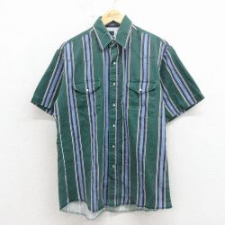 ラングラー 00s 半袖ウエスタンシャツ ストライプ グリーン L | 古着