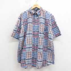 ノーティカ 90s 半袖シャツ ワンポイントロゴ ネイビーチェック XL | 古着