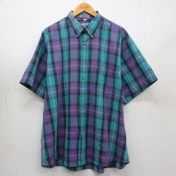 バンヒューセン 90s 半袖シャツ 青緑チェック XL | 古着