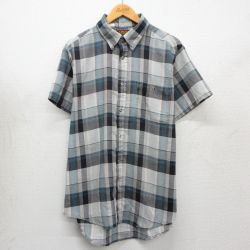 XL★古着 半袖 シャツ メンズ 90年代 90s USA製 グレー他 チェック 26may01