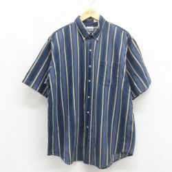 00s 半袖シャツ ストライプ ネイビー XL | 古着