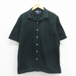 XL★古着 ラルフローレン 半袖 ブランド シャツ メンズ 90年代 90s ワンポイントロゴ 裾ロゴ CALDWELL コットン 開襟 オープンカラー 濃緑【spe】 26may11