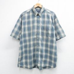 XL★古着 バンヒューセン 半袖 シャツ メンズ 90年代 90s コットン ボタンダウン 緑系他 オンブレ チェック【spe】 26may11