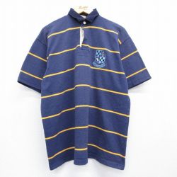 80s 半袖ラガーシャツ ボーダー ネイビー XL | 古着
