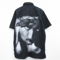 XL★古着 半袖 ヒップホップ ラップ シャツ メンズ トゥパック 2パック 2PAC 大きいサイズ ロング丈 コットン ブラック【spe】 26may14