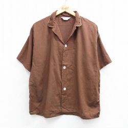 80s 半袖パジャマシャツ オープンカラー ブラウン L | 古着