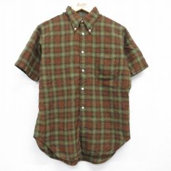 L★古着 半袖 ウール シャツ メンズ 80年代 80s ボタンダウン ブラウン オンブレ チェック【spe】 26may18
