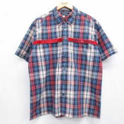 トミーヒルフィガー 90s 半袖シャツ ワンポイントロゴ ネイビーチェック XL | 古着