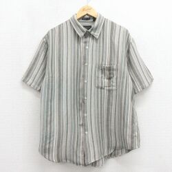 バンヒューセン 半袖シャツ ストライプ カーキ XL | 古着