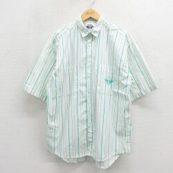 ドッカーズ 90s 半袖シャツ ワンポイントロゴ グリーンストライプ L | 古着
