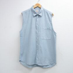 ノーカラーシャツ ストライプ ライトブルー L | 古着