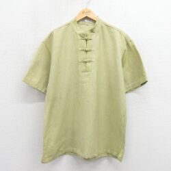 XL★古着 半袖 シャツ メンズ ノーカラー カーキ 26may26