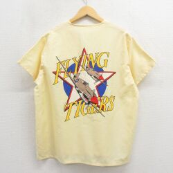 XL★古着 半袖 トップス メンズ 80年代 80s ミリタリー フライングタイガース イエロー【spe】 26may26
