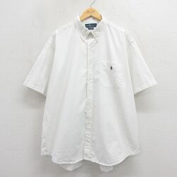XL★古着 ラルフローレン 半袖 ブランド シャツ メンズ 90年代 90s ワンポイントロゴ BLAKE 大きいサイズ ロング丈 コットン ボタンダウン ホワイト【spe】 26may26