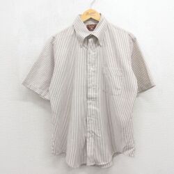 L★古着 アロー 半袖 シャツ メンズ 80年代 80s ボタンダウン ベージュ ストライプ【spe】 26may27