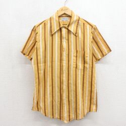 M★古着 半袖 シャツ メンズ 80年代 80s USA製 イエロー ストライプ 26may27