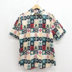 L★古着 GANT 半袖 シャツ メンズ 00年代 00s 花 コットン ベージュ【spe】 26may27