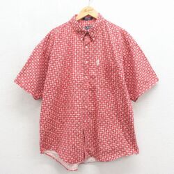 XL★古着 ラルフローレン チャップス 半袖 ブランド シャツ メンズ 90年代 90s 大きいサイズ コットン ボタンダウン レッド 26may27