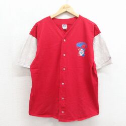 L★古着 半袖 ベースボール シャツ メンズ 90年代 90s A コットン USA製 レッド 26may27
