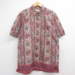 L★古着 THE TERRITORY AHEAD 半袖 シャツ メンズ 花柄 コットン バーガンディ【spe】 26jun01