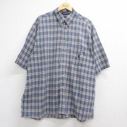 XL★古着 ノーティカ 半袖 ブランド シャツ メンズ 90年代 90s ワンポイントロゴ 大きいサイズ ロング丈 コットン ボタンダウン ネイビー チェック 26jun04