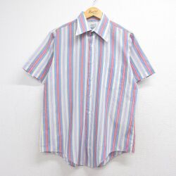 L★古着 Kマート 半袖 シャツ メンズ 70年代 70s ライトブルー ストライプ 26jun04