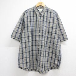 XL★古着 エディーバウアー 半袖 シャツ メンズ 00年代 00s 大きいサイズ ロング丈 コットン ボタンダウン ベージュ チェック 26jun04
