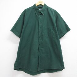 XL★古着 ノーティカ 半袖 ブランド シャツ メンズ 90年代 90s ワンポイントロゴ 大きいサイズ ロング丈 コットン ボタンダウン グリーン ストライプ 26jun04