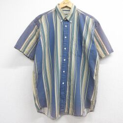 XL★古着 エルエルビーン 半袖 シャツ メンズ 90年代 90s コットン ボタンダウン ネイビー ストライプ 26jun04